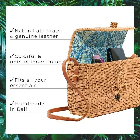 Handmade Woven Rattan Bag For Women - Round Or Square Style, Crossbody Or Handbag, Lightweight Straw Purse With Leather Strap